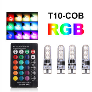 【สต๊อกพร้อม】 Ma 4 ชิ้น T10 W5W ไฟรถยนต์ LED หลอดไฟ LED RGB พร้อมรีโมทคอนโทรล 194 168 501 Strobe หลอดไฟ LED ไฟอ่านหนังสือสีขาวสีแดงสีเหลืองอำพัน 12V