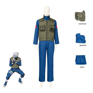 Hatake Kakashi Cosplay Costume Anime Naruto Konoha Ninja Uniform For Men Kakashi Mask and Glove Kunai set prop
