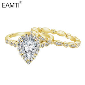 EAMTI 1.5CT 925 Sterling Silver Teardrop CZ Gold Engagement Rings Vintage Pear Promise Rings Bridal Ring Sets Marquise Wedding Bands for Women Size 4-11