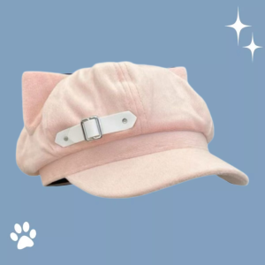IFFINE Cat Ears Womens Beret Japanese Style Anime Baseball Cap Fashion Cat Paw Pattern Newsboy Cap Everyday Outfits
