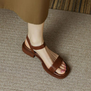 [Free Shipping] Plus-Size Vintage Brown Sandals For Women Summer Low-Heel Roman Shoes Open-Toe Simple And Comfortable WomenS Shoes