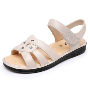 Free Shipping Fashionable WomenS Flat Sandals Non-Slip Suitable For Middle-Aged And Elderly Women Summer Outdoor Casual Shoes With Velcro Straps And Hollow Rhinestone Design