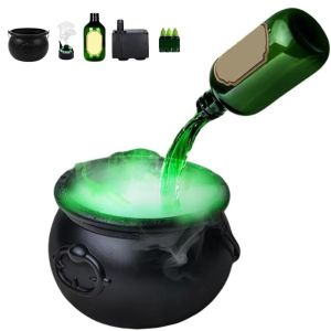 MAJESTICX LED Halloween Cauldron Decor Plastic With Floating WaterDiffuser Skeleton Witches Cauldron Decor Creative Black Halloween Scary Props Halloween Party