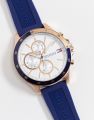Authentic Tommy Hilfiger Men Bank White Dial Blue Silicon Watch 1791778 Jam Tangan Lelaki. 