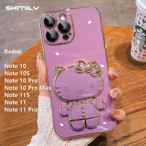 For Xiaomi Redmi Note 10 Note 10S Note 10 Pro Note 10 Pro Max Note 11S Note 11 Note 11 Pro 5G Deluxe Electroplated Phone Case Fashion Cute KT Cat Cosmetic Mirror Holder Phone Cover
