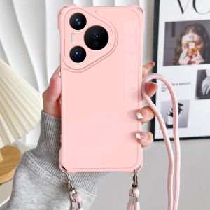 New Casing Huawei Pura 80 Pro 70 Ultra Pura 80Ultra 70Pro Four Corners Drop-proof Fully Wrapped Design Soft Silicone Phone Case with Adjustable Slanting Neck Lanyard Back Strap
