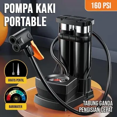 Foot Barometer Pompa Injak Ban Pipa Ganda Sepeda Motor Mobil Kaki 160psi Double High Pressure Foot Pump