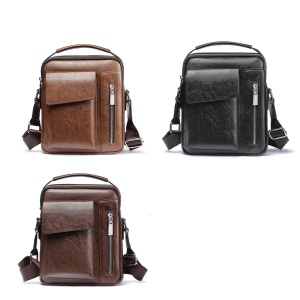 Mens Small Retro PU Leather Crossbody Messenger Bag for Travel and Daily Use Multiple Pocket Shoulder Satchel Handbag
