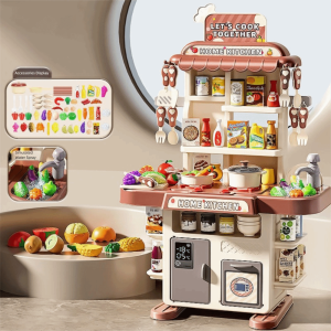 OUTOPEAN Plastic Childrens Kitchen Set DIY Function Music Faucet Sink Simulated Tableware Set Play House Mini Play Food Toy Role Play
