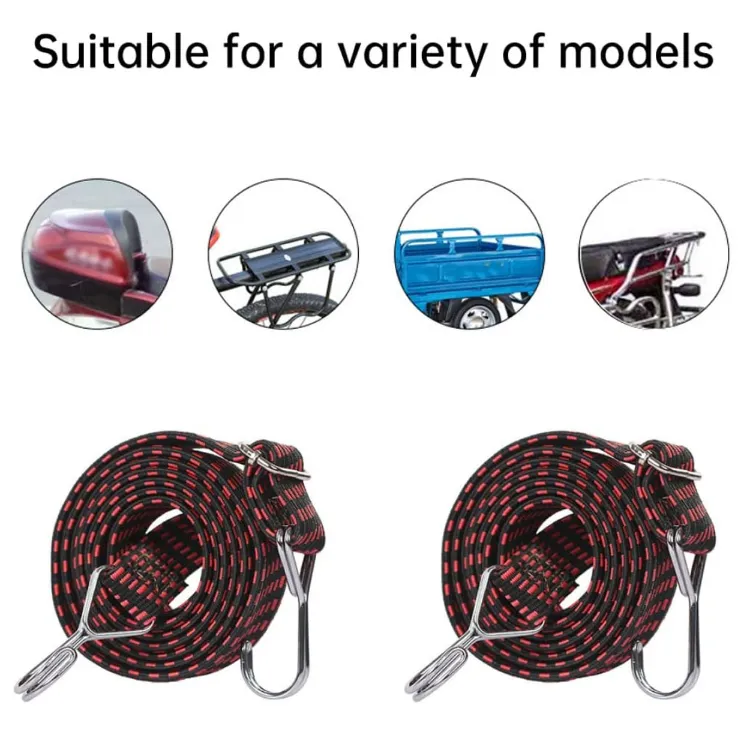 Adjustable] Flat Bungee Cords with Hook Heavy Duty Elasticity Long Bungee  Straps Anti-Rust Metal Buckle Luggage Rope for Cargo (1pc Black Red)