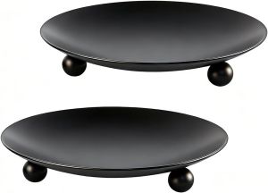 Iron Plate Candle Holder Black Candle Plate Set of 2Decorative Candle Stand for Wax Candles，Incense Cones Spa Christmas & Birthdays (Black)