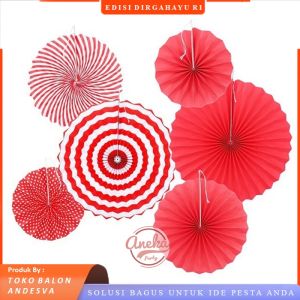 paper fan merah putih / paper flower isi 6 / dekorasi pesta / paperfan merah putih dekorasi HUT RI