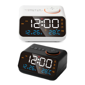 Digital Table Clock Bedside Clock with Voice Control Activation Calendar FM Radio and 4 Color Display Multiple Function
