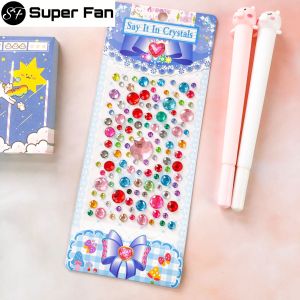 พลอยเทียมสามมิติสำหรับเด็กผู้หญิงสติกเกอร์คริสตัลอะคริลิกสติกเกอร์เพชรสติกเกอร์ลายอัญมณี3มิติแบบทำมือ