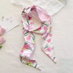 Reben Rambut🌿植物印花长丝巾 Botanical Print Hair Scarf 春夏薄款绑发发带马尾飘带编发丝带长条领巾腰带绑包手柄装饰高级感百搭配饰 Elegant Fashion