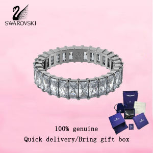 💎 Swarovski 💎 Womens fashion Ring Ruthenium-plated Baguette-cut Grey Crystal Gemstone M5648918 Matrix Ring Valentines Day gift Birthday gift