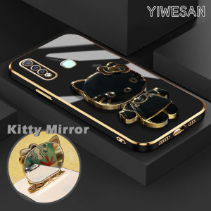 YIWESAN Casing Ponsel untuk VIVO Y19 Y5S Z1 Pro Y17 Y15 Y12 Y11 2019 Y16 Y12i Y35 Y56 5G Y15s Y15a Y01 Case ponsel lipat cermin Kitty Softcase silikon pelindung lensa penuh Casing ponsel pelapis mewah HP dudukan ponsel lipat Kesing