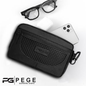 Tas Slingbag Pria 2in1 PEGE Noam Selempang Pouch Kekinian Casual Warna Hitam Motif Polos - PG 9066
