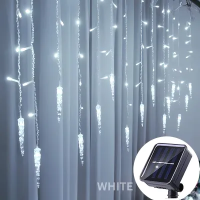 96LED String Lights Twinkle Waterfall Drop Icicles Curtain Solar Powered Fairy Lights Decoration