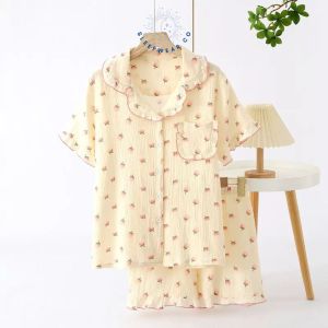 Sleepwear Co 100% Cotton Pyjamas Woman Pajamas Women Set Short Sleeve Floral Baju Tidur Wanita Cotton Piyama Tidur Wanita Lengan Pendek 睡衣裤套装女