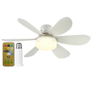Ueblock✈ E27 Socket Fan LED Light E27 Base Remote Control LED Bulb Ceiling Fan 3 Speeds Indoor Ceiling Fan Light Dimmable 52cm for Bedroom Living Room Kitchen