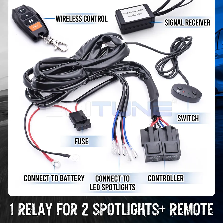 Terisass 2m 2 In 1 LED Light Bar Strobe Wiring Harness Kit India - Foto 5