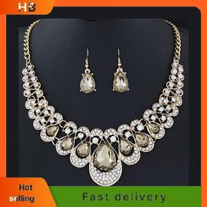 HB Jewelry Set Fashion Metal Sparkle Diamond Necklace Earring Set For Woman Party Jewelry Gift