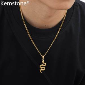 Kemstone Hip Hop Stainless Steel Snake Pendant Necklace for Men Gold Silver Black Options