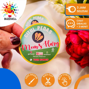 5-8 Buzz Gell Stiker Jajanan Umkm Cireng Cilok Cibay Sticker Bentuk Bulat Free Desain Label Sedang