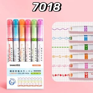 6 Pack Kawaii Flowers Line Shaped Highlighter Pens Roller Tip Curve Liner Marker for Writing Journaling Drawing Stationery