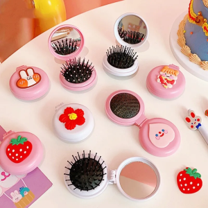 Yesterday High Quality Travel Hair Brush Folding: Round Pocket Hair Brush Mini Hair Comb with Mirror