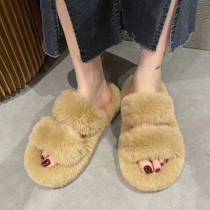 Korean version indoor white plush slippers fashion bedroom rabbit hairy slippers for women
