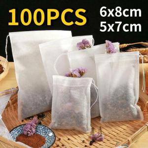 100 Pcs Disposable Tea Bags Filter Bags for Tea Infuser with String Heal Seal Food Grade Non-woven Fabric Spice Filters Teabags