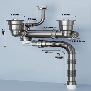 SPARAK Nhựa Bộ ống thoát nước bồn rửa Tiết kiệm không gian Bát đơn/đôi Bộ dụng cụ thoát nước chống rò rỉ Dễ dàng lắp đặt Bộ lọc khử mùi Nhà bếp