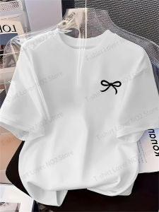 [Local Stock] HBESTY  New Womens T-shirt Bow Printed Simple Style Casual Fashion Short Sleeve T-shirt Soft Comfortable Summer Women Clothing MEN