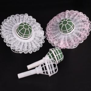NOBLELUX Plastic Bridal Floral Holder Floral Foam DIY Artificial Flower Holder  with Lace Trim Bouquet Holder Flower Arrangement
