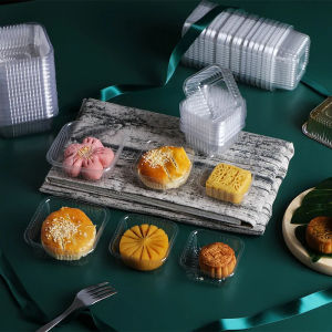 100Pcs Tray Transparent Mooncake Tray Pastry Dessert Square Tray Cake Baking Packaging Box Festival Party Supplies Blister Box