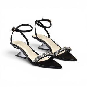 Giày Sandal Cao Gót 5cm Quai Mảnh Đính Đá Mũi Nhọn Thời Trang Pixie H439