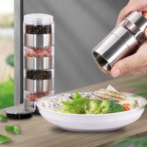 WBOTPH Stackable Multi-layer Pepper Grinder Adjustable Manual Pepper Salt Mill Portable Ceramic Grinding Core Seasoning Container Camping