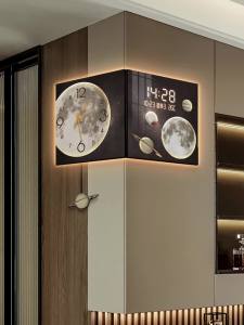 Creative Wall Clock Home Decor Digital Wall Clock For Living Room Moon Corner Living Room Digital Display Clock Wall-Mounted Perpetual Calendar Elegant Light Luxury Double-Sided Corner Creative Wall Clock Home Decor
