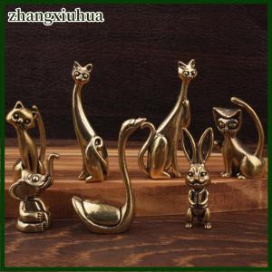 zhangxiuhua Funny Cat Brass Small Ornament Home Office Desktop Kitten Figurines Handmade Tabletop Copper Animal Sculpture Decoration Crafts