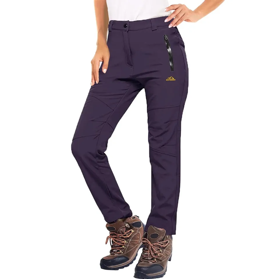 FEN AI Women's Fleece Lined Snow Pants Water Repellent Insulated Softshell Pants Outdoor Snow Ski Pant Winter Warm Hiking Trousers Black - View #6