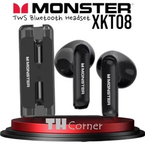 TWS MONSTER XKT08 WIRELESS BLUETOOTH 5.3 Waterproof IPX4 EARPHONE HEADSET EARBUDS TWS Bluetooth Headset - BLACK