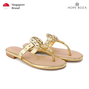 HOPE ROZA Women Round Toe Leather Sandal With Adjustable Strap - Soft and Anti Slip Sole Flat Leather Womens Sandals - Supah Gold