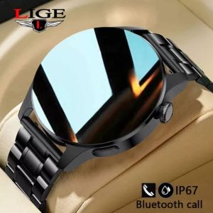 LIGE Men Sports Watches Bluetooth Call Smart Watch Full Touch Sport Fitness watch for man Waterproof Steel Band mens watches Android iOS + Box