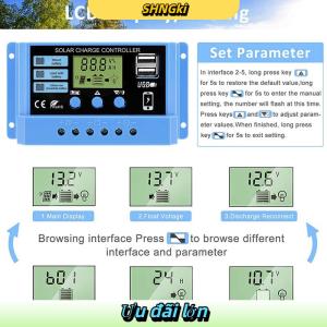 SHNGki 30A 20A 10A năng lượng mặt trời CHARGE CONTROLLER 12V 24V tự động panel năng lượng mặt trời PV LCD điều khiển cho chì-axit pin pin lithium kép USB