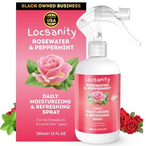 Loc Spray - Locsanity Daily Moisturizing Rosewater & Peppermint Spray for Locs Dreadlocks - Lightweight Frizz Control Hair & Scalp Moisturizer - Natural Loc Care (12 fl oz)