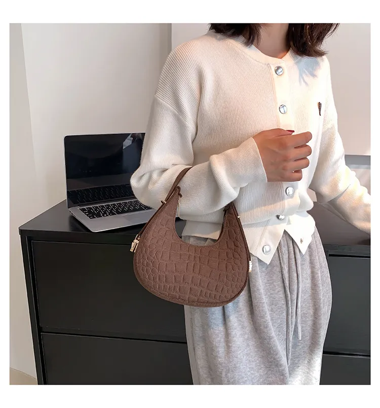 Women's Shoulder Bag, PU Leather, Half Moon Bag, Printed