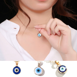 Round Drop Shape for Evil Eye Pendant Necklace Golden Chain Turkish Protect Lucky Necklace for Women Men Gifts