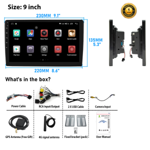 ESSGOO 9/10Inch 2 Din Car Multimedia MP5 Player Car Stereo 4+64GB 8 Core Support CarPlay Android Auto SIM Card 360 Degree Panoramic Camera With Cooling Fan AM FM DSP